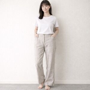 Pure Collection Womens size 4 Linen Pants Trousers Striped Beige Neutral Capsule